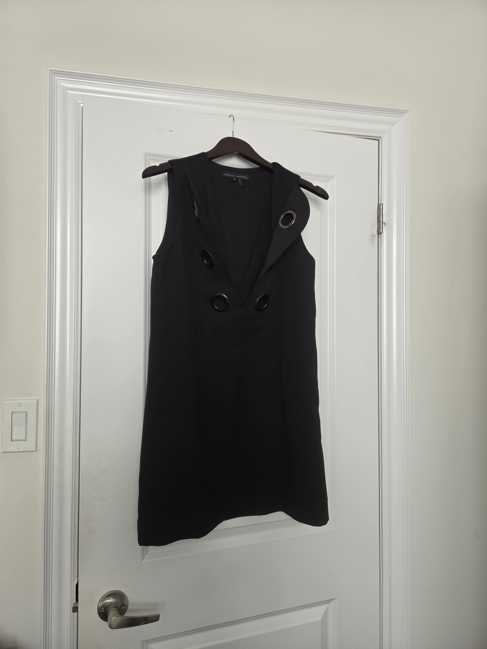 English Factory Black Sleeveless Shift Dress with Grommet Accents